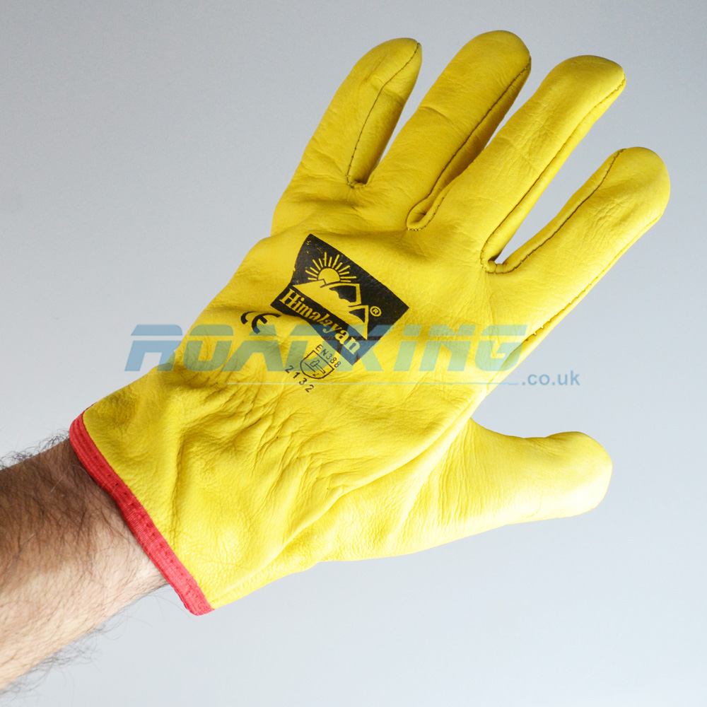 Leather Driving Gloves | Yellow | Red Trim Felt Lined | Size 10