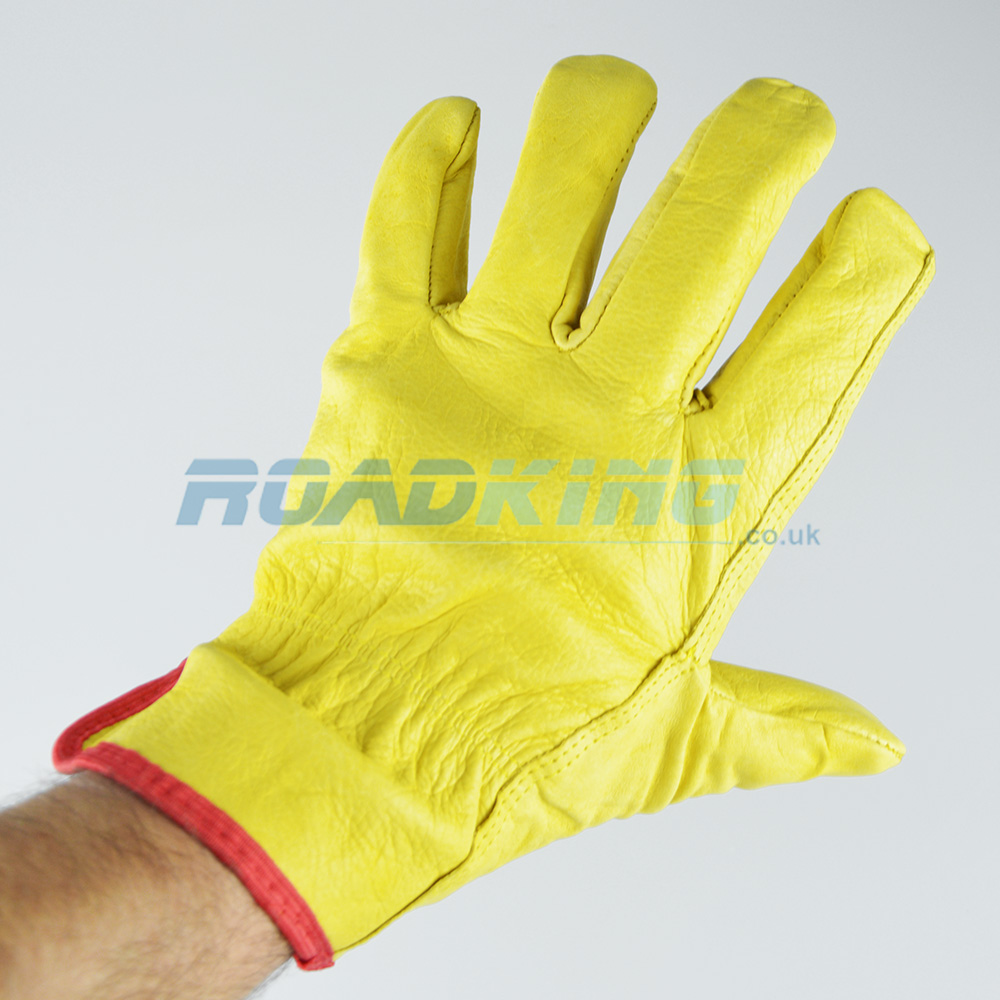 Leather Driving Gloves | Yellow | Felt Lined | Size 10