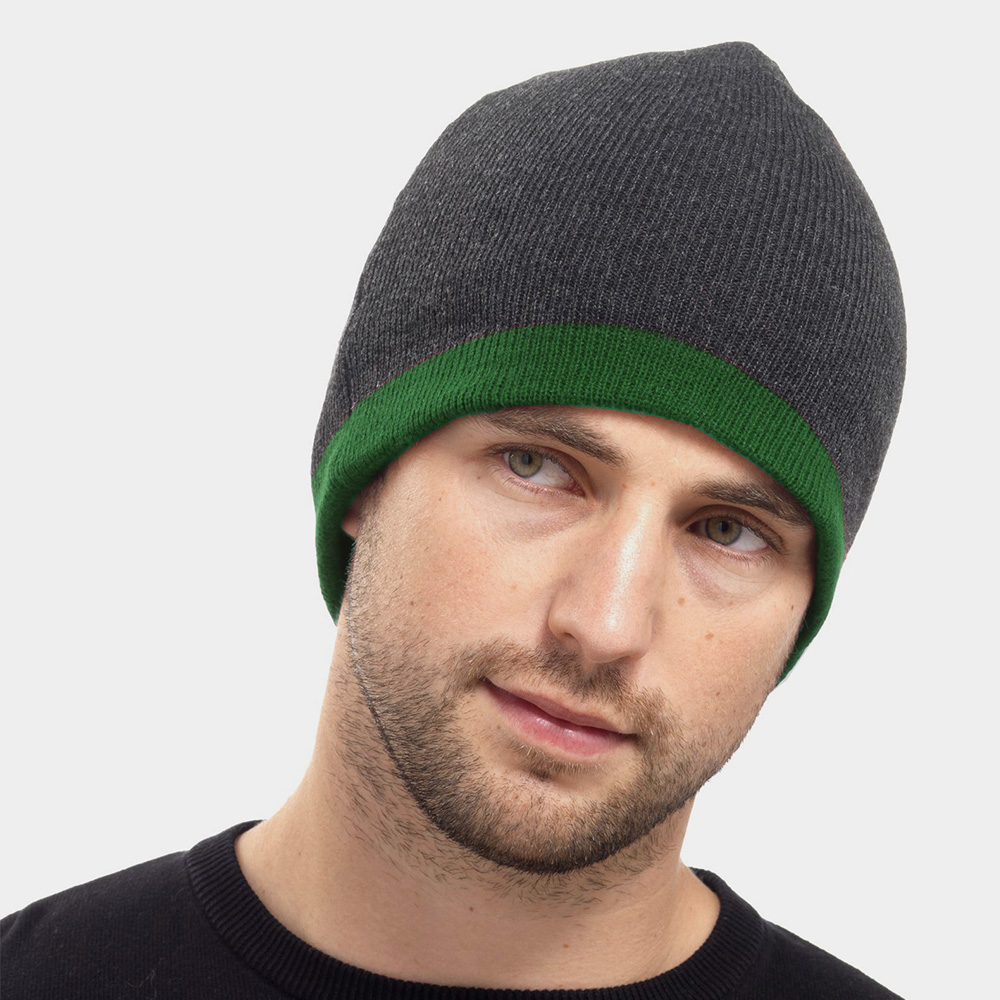 Reversible Beanie Hat Grey Green 