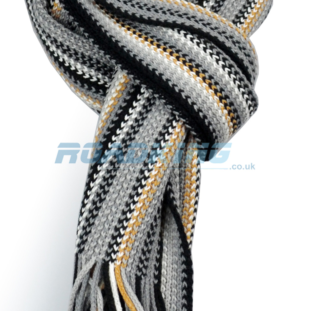 Mens Striped Scarf | Black, White, Grey & Gold