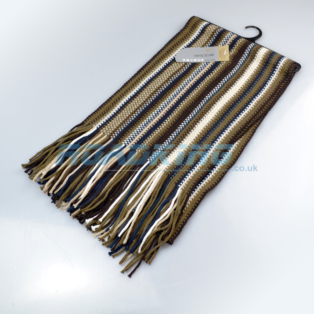 Mens Striped Scarf | Brown, White, Beige & Blue