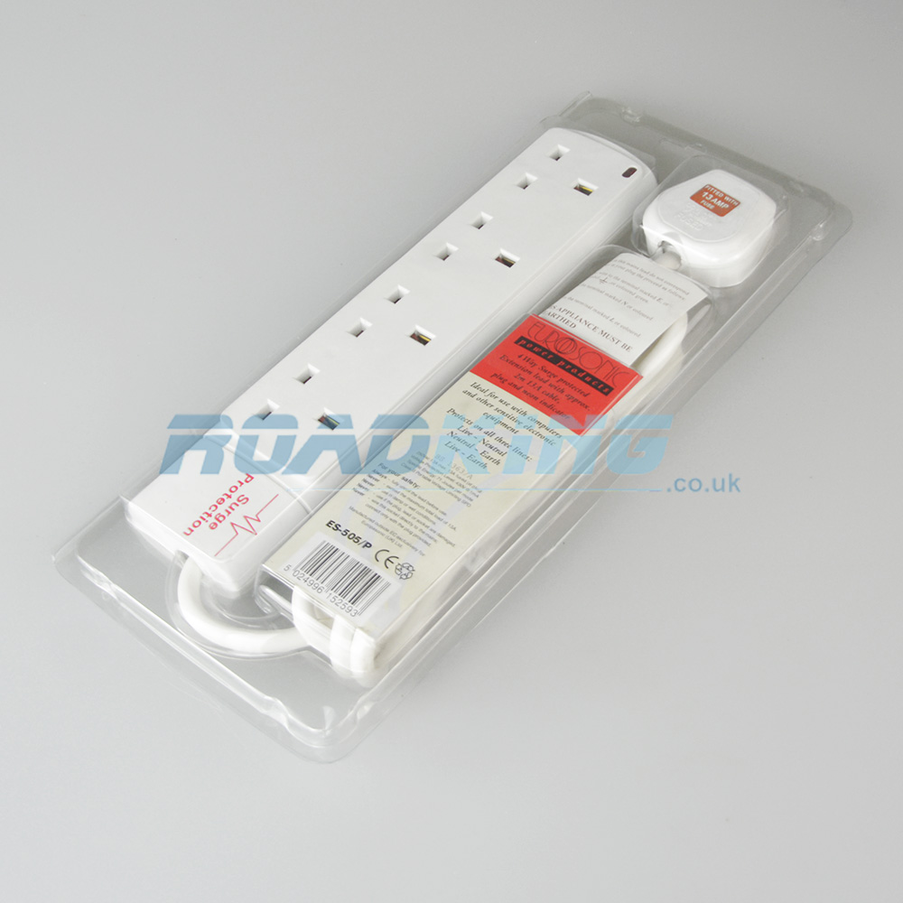 4 Way 2 Metre UK Mains Extension Lead With Surge Protection 13 Amp